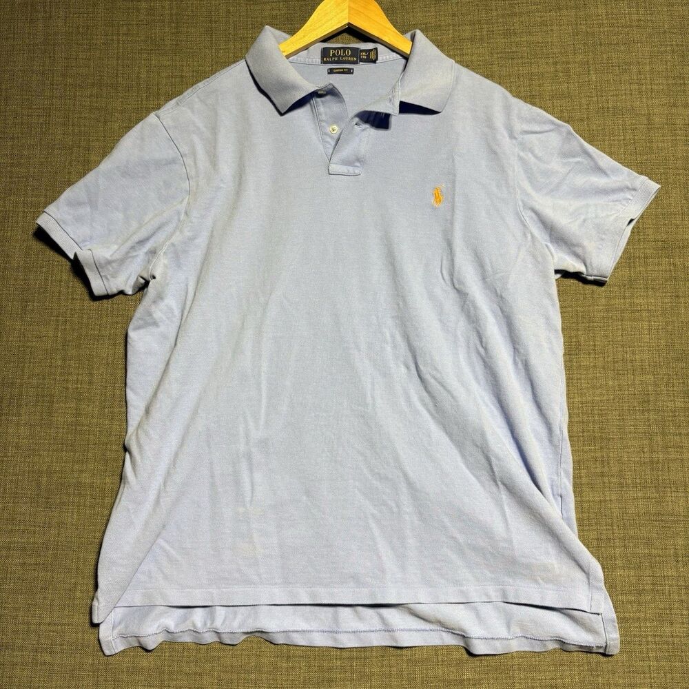 Mens Polo Ralph Lauren Custom Fit Polo Short Sleeve Shirt Size XXL Light Blue